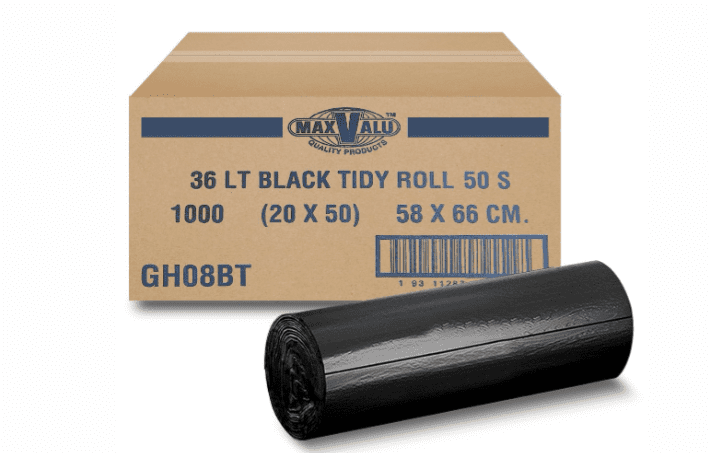 Tidy Bags 36L Black Bin Liners 65X58cm - 20 Rolls (1000 Bags)